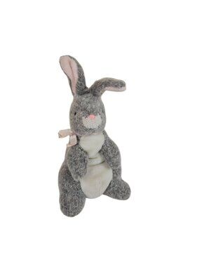 Vintage Gray Bunny Plush Hand Puppet Pink Bow 16 Inches Tall